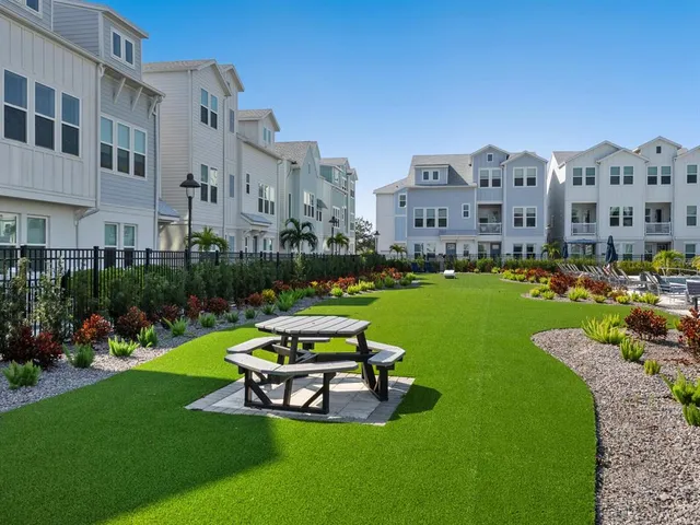 a building view with a garden space