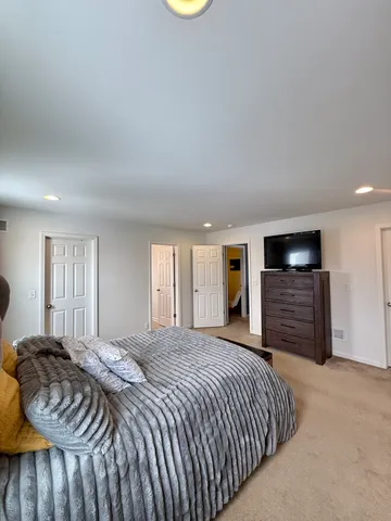 a bedroom with a bed and a television
