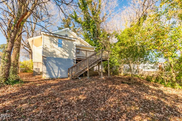 a view of stairs and trees