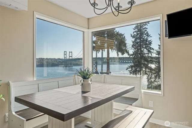 a view of a living room and dining room