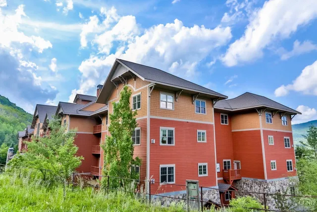 a view of a big house with large windows and a yard