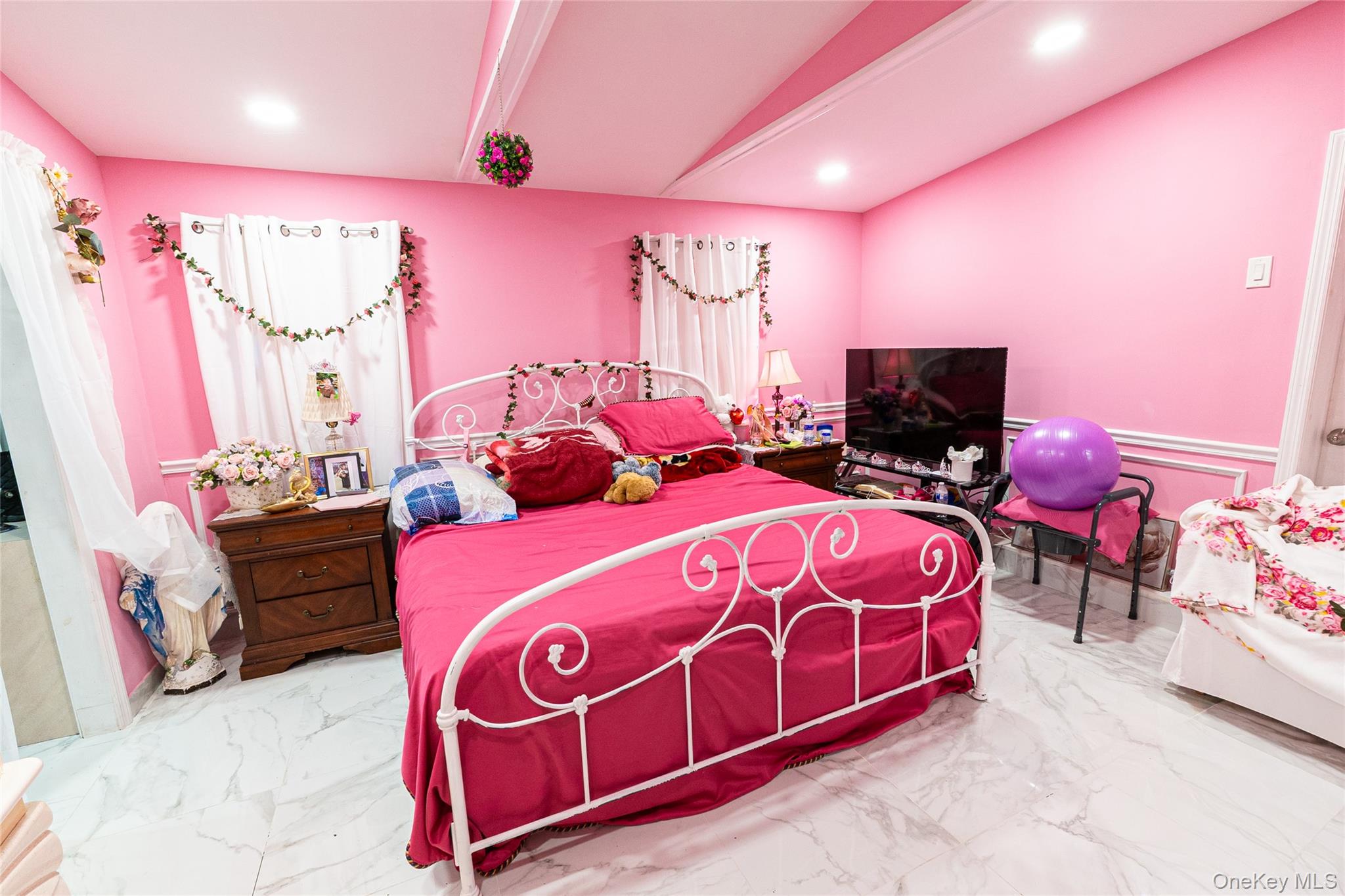 163 Orchard Road East Patchogue, NY 11772 - Photo 19 of 26 Bedroom featuring marble finish flooring and recessed lighting