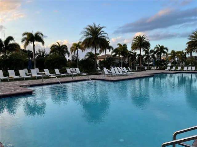 a view of a lake with palm trees