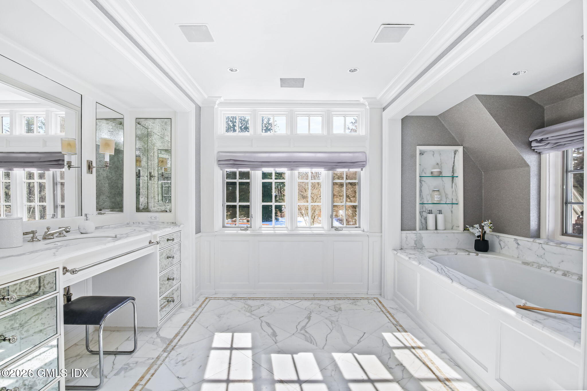 164 Round Hill Road Greenwich, CT 06831 - Photo 29 of 67 a spacious bathroom with a granite countertop sink and a bathtub