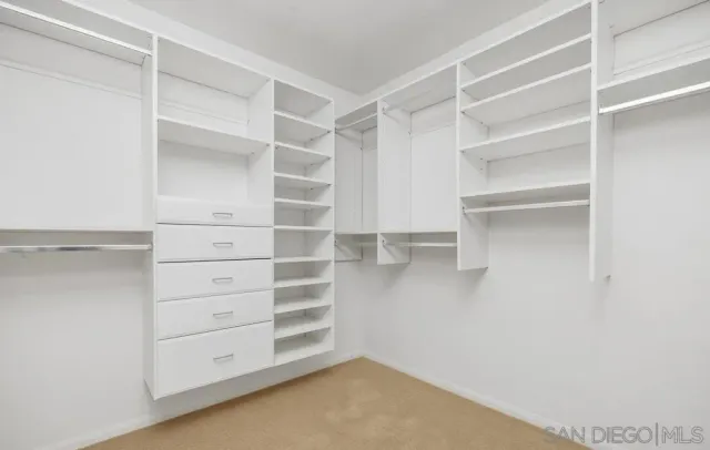 a view of walk in closet with empty racks
