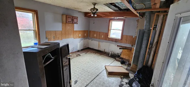 a storage room with cabinets