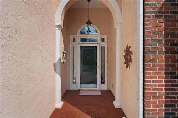 a living room with a door