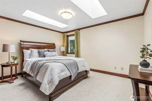 a bed sitting in a bedroom next to a window