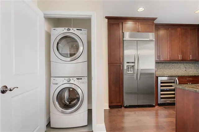 a view of a storage & utility room with washer and dryer
