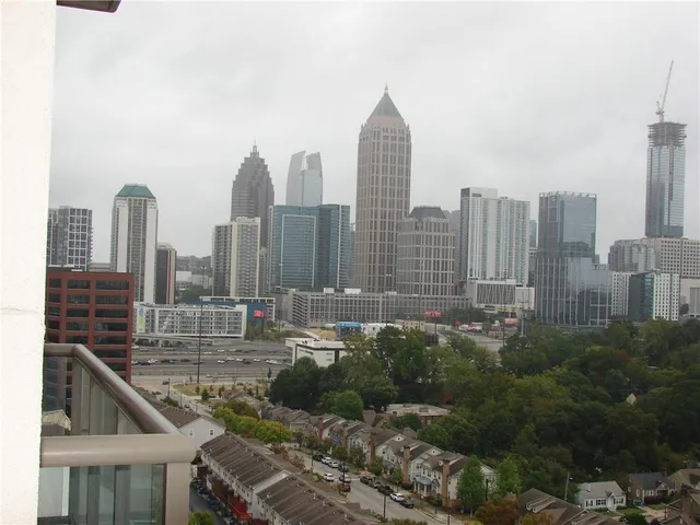 a view of city with tall buildings