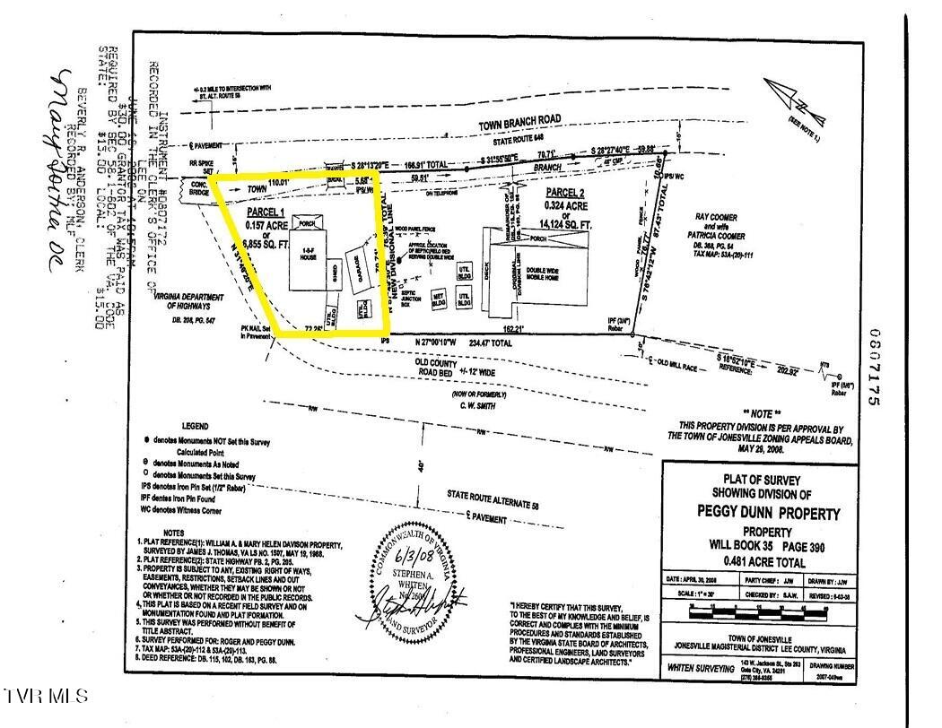 603 Town Branch Road Jonesville, VA 24263 - Photo 6 of 6 SURVEY PLAT HIGHLIGHTED