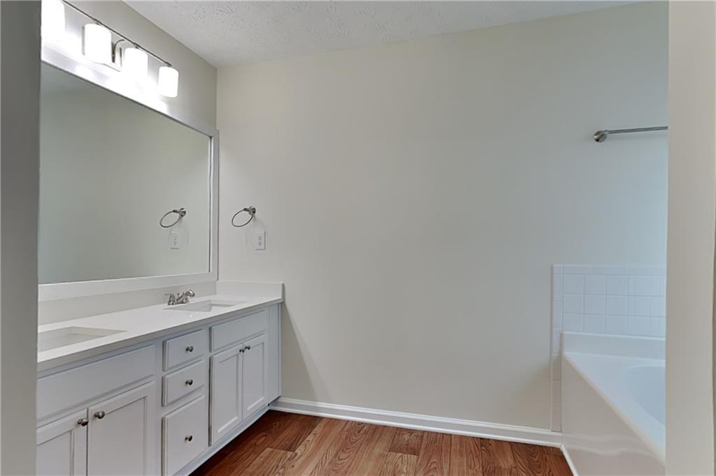 1595 Stephens Pond View Loganville, GA 30052 - Photo 10 of 22 a spacious bathroom with a granite countertop sink and a mirror