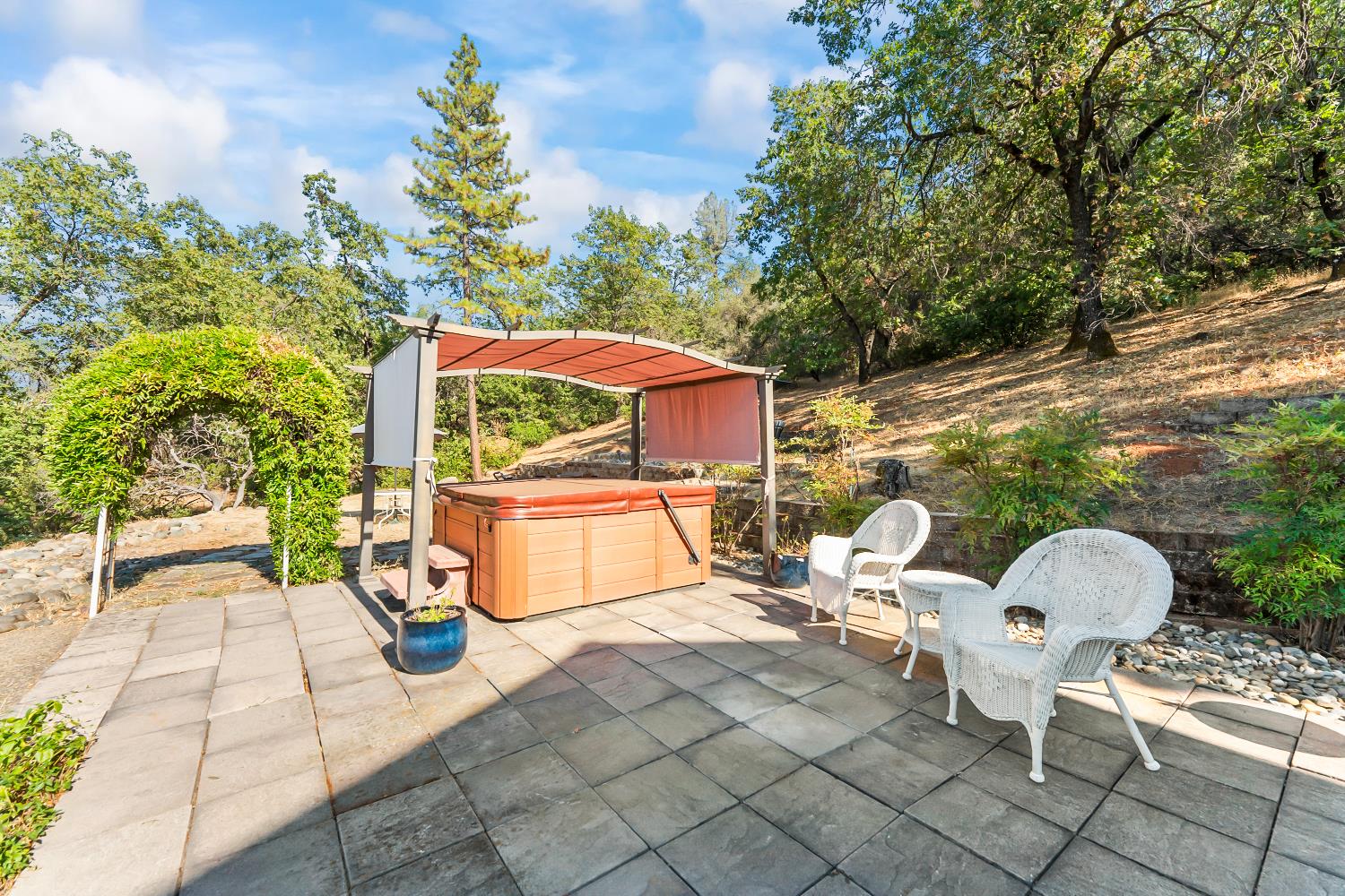 3472 See View Court Rescue, CA 95672 - Photo 33 of 37 a view of a patio with table and chairs potted plants with wooden fence