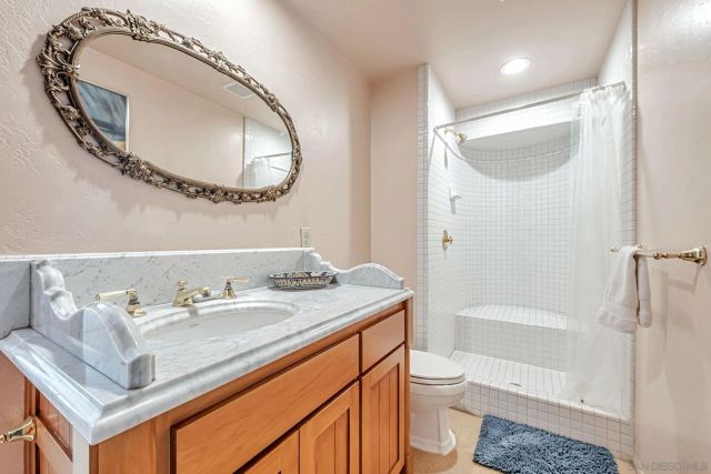 a bathroom with a sink a toilet and a mirror