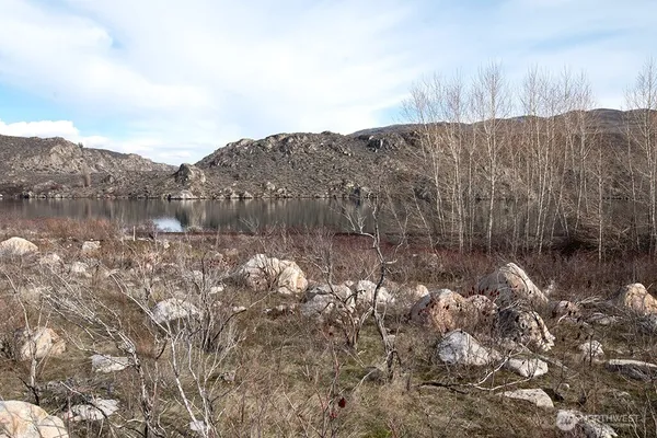 a view of a lake with a mountain in the background