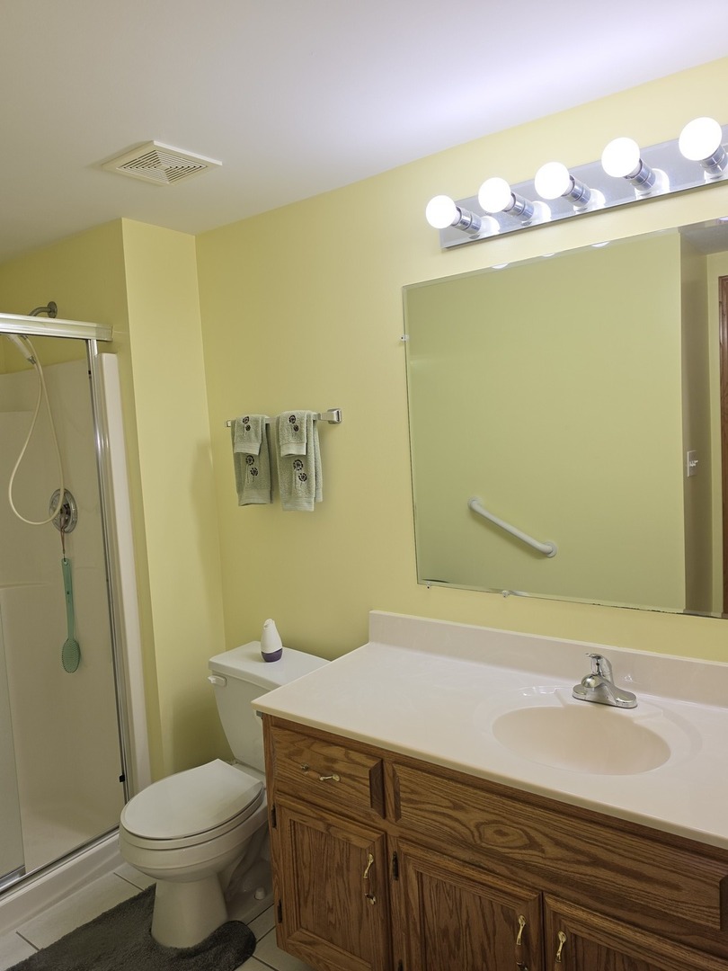 7902 Nagle Avenue, Unit 2S Burbank, IL 60459 - Photo 18 of 24 a bathroom with a granite countertop sink and a mirror