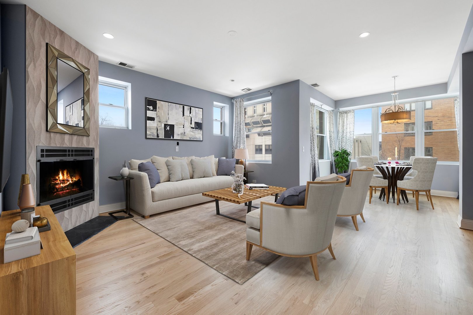 1122 North Oakley Boulevard, Unit C Chicago, IL 60622 - Photo 5 of 23 a living room with furniture and a fireplace