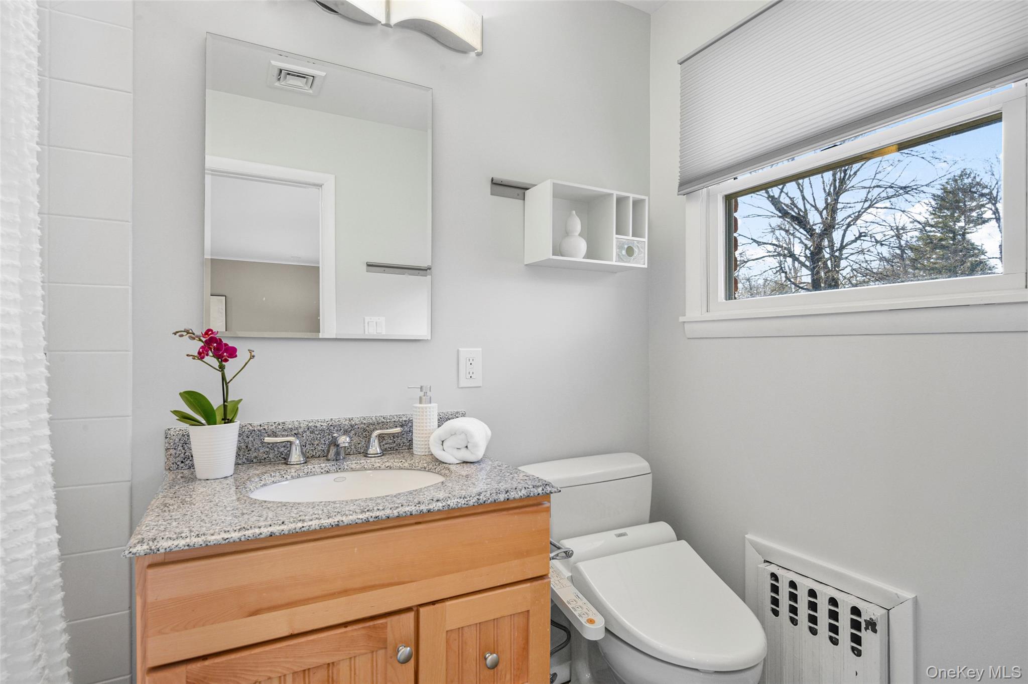 60 Overhill Road New Rochelle, NY 10804 - Photo 25 of 50 a bathroom with a granite countertop toilet sink and mirror