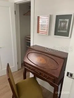 a view of a dinning room with furniture