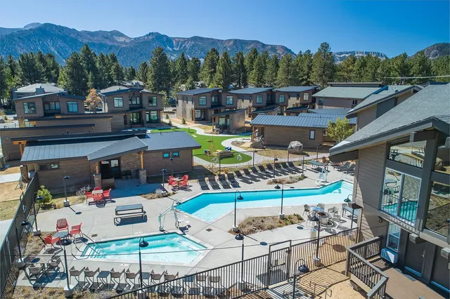 an outdoor space with seating