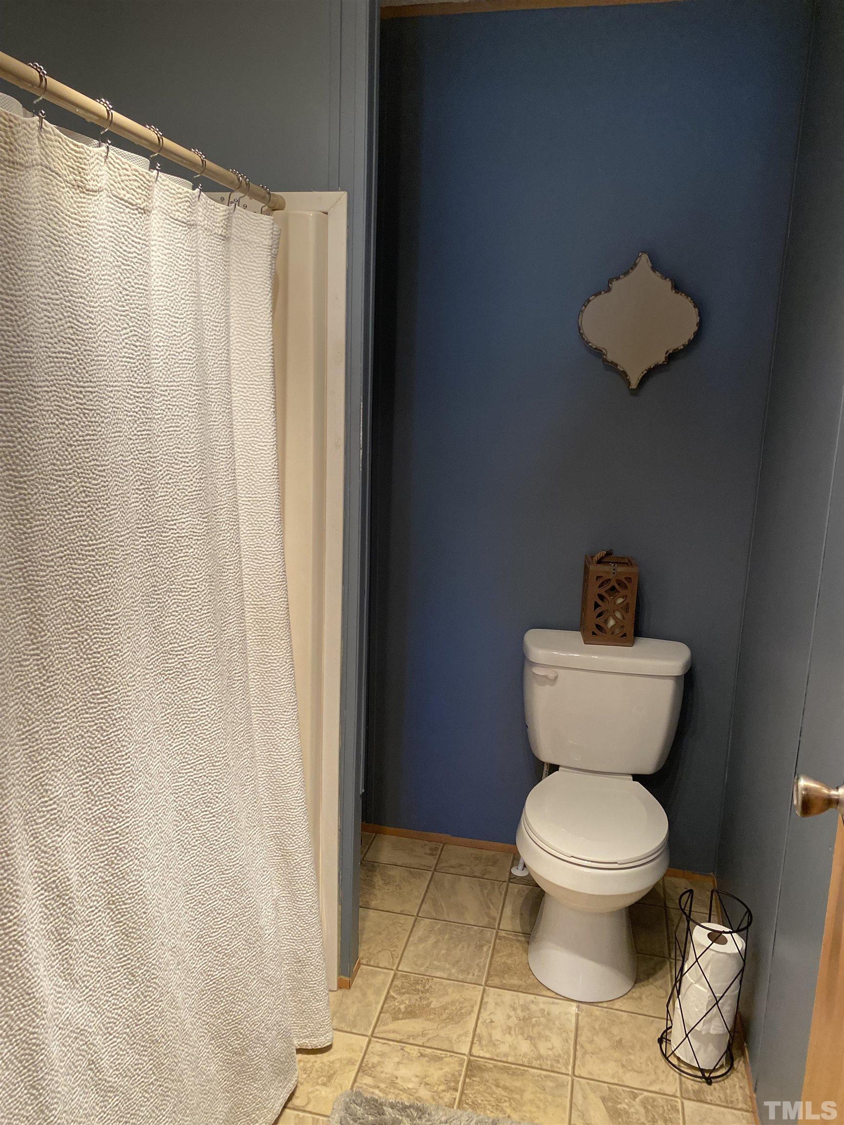 63 Rougemont Road Rougemont, NC 27572 - Photo 16 of 36 a white toilet sitting next to a shower curtain