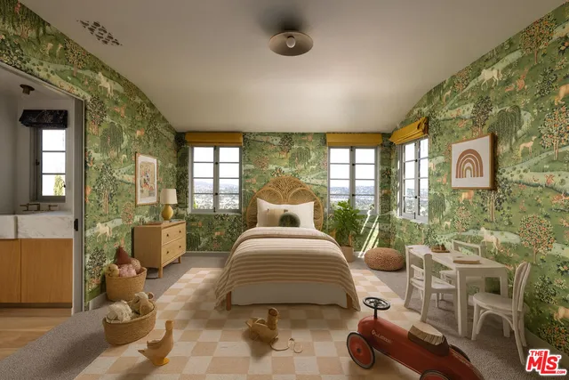 a workspace with furniture and window