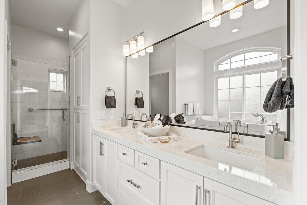 40 Indy Circle Soquel, CA 95073 - Photo 51 of 65 a bathroom with a double vanity sink mirror and double