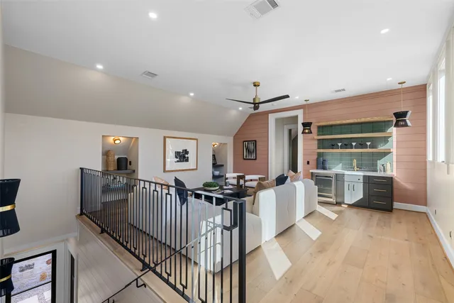 a view of a hallway with workspace