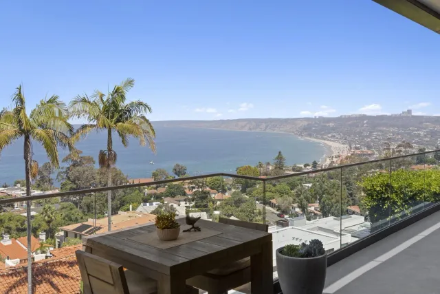 a view of a balcony with mountain view