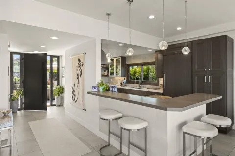 a view of a terrace with furniture