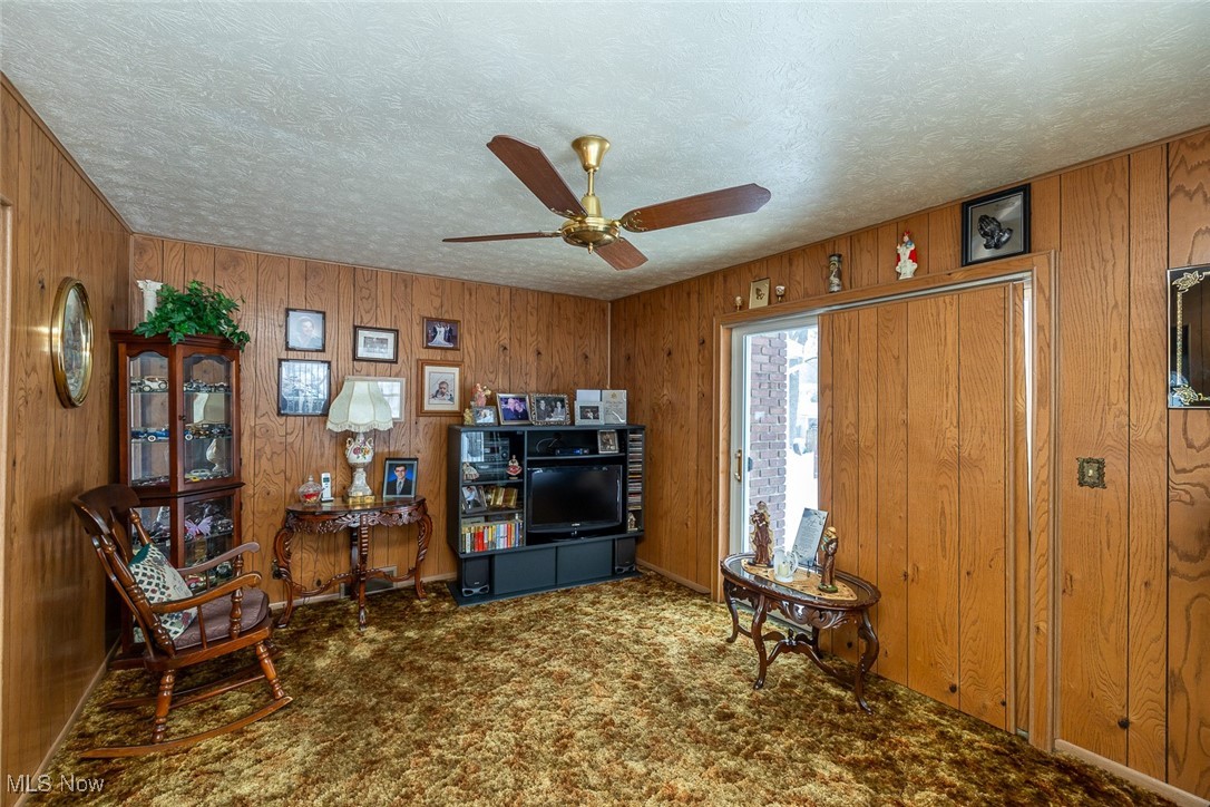 750 Sagamore Road Northfield, OH 44067 - Photo 9 of 37 Family room with ceiling fan, carpet, and paneling