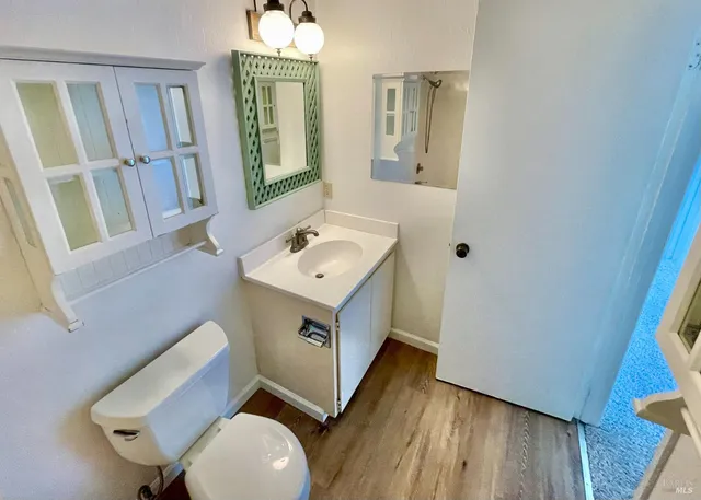 an empty room with a bench