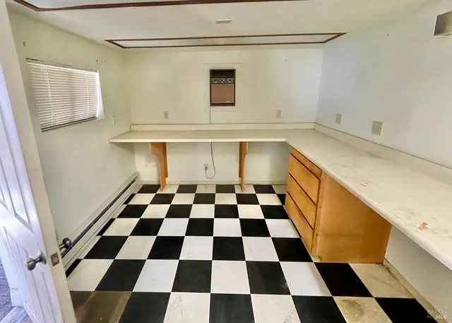 an aerial view of a swimming pool