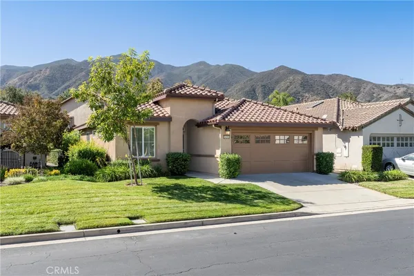 a front view of a house with a yard and road