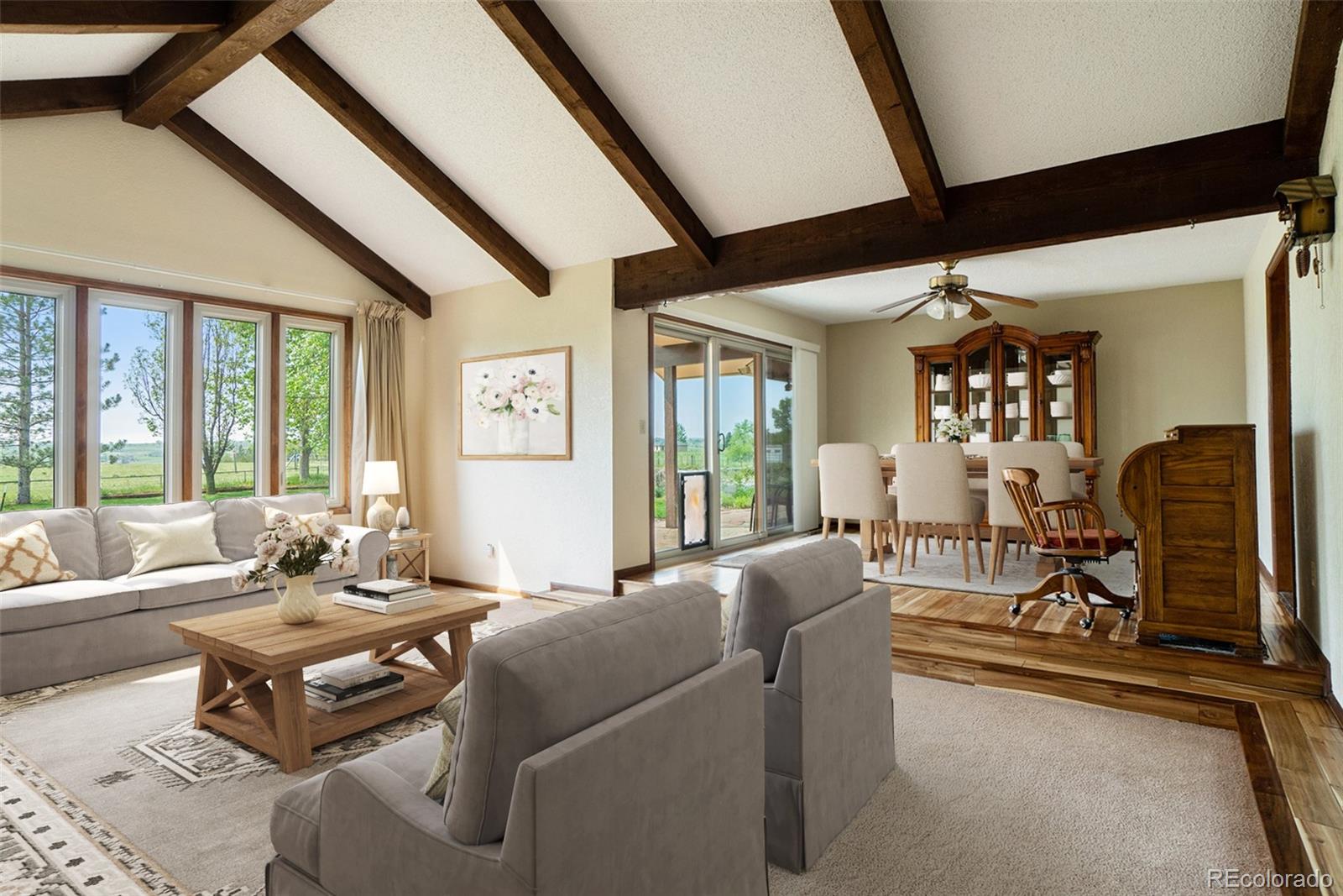 2701 Pheasant Run Berthoud, CO 80513 - Photo 11 of 40 a living room with furniture a dining table and a large window