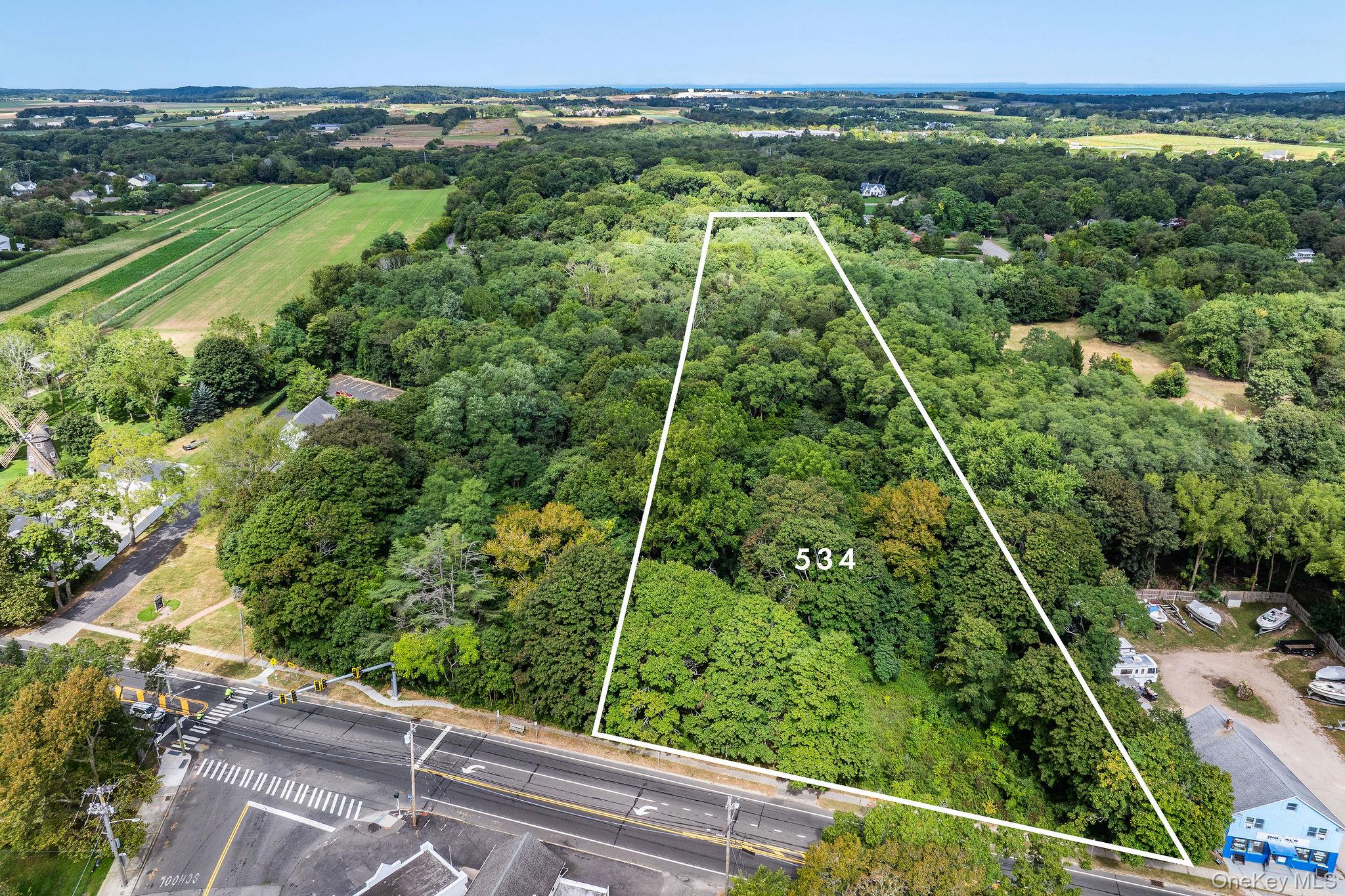 534 Main Road Aquebogue, NY 11901 - Photo 1 of 6 Aerial view of sparsely populated area with property parcel outlined