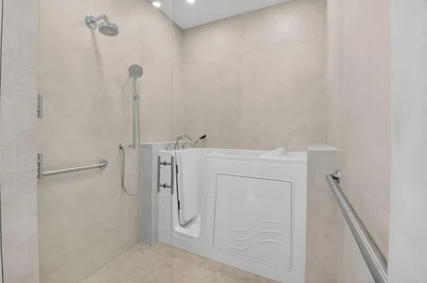 a bathroom with a double vanity sink a and mirror