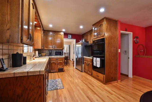 a kitchen with lots of counter top space