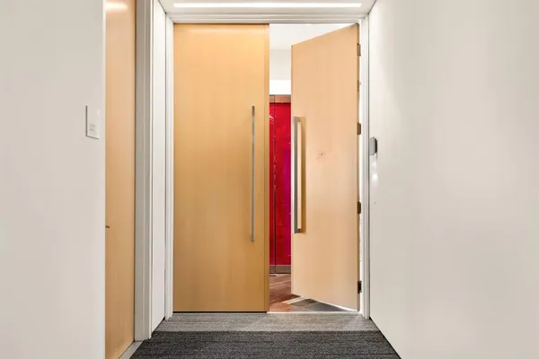 a view of a bathroom with a door