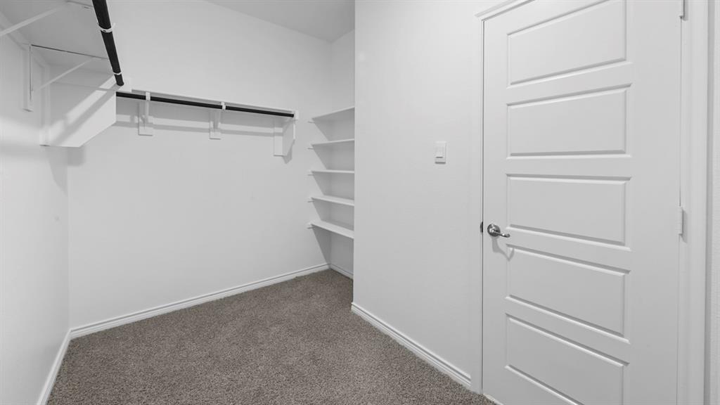 412 Carthage Street Caddo Mills, TX 75135 - Photo 20 of 32 Walk-in closet with carpet flooring, white walls, and built-in shelving