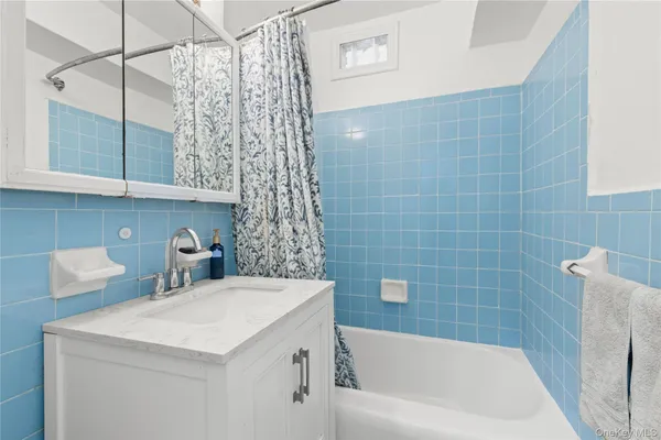 a bathroom with a sink a bathtub and shower