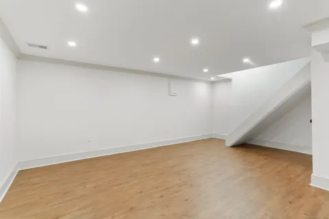 an empty room with a workbench