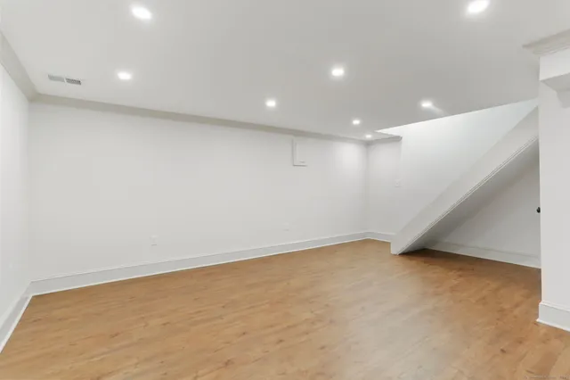 an empty room with a workbench