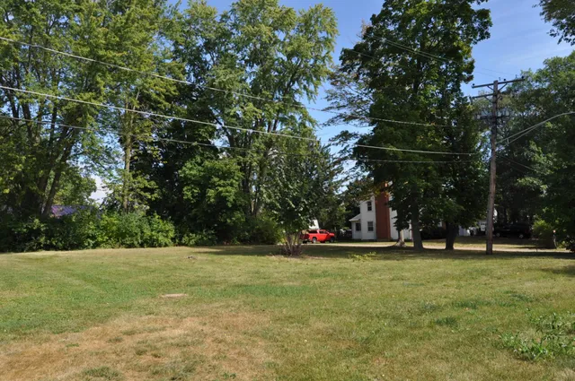 a view of outdoor space with garden and trees