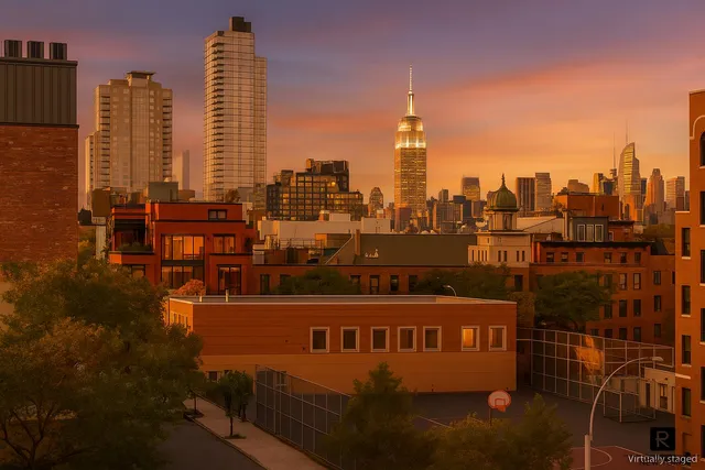a view of a city with tall buildings