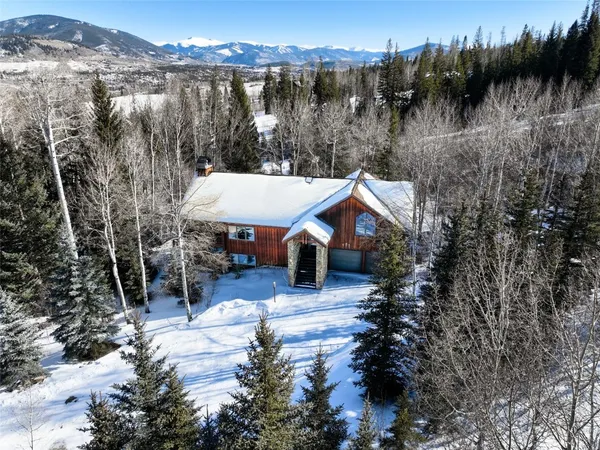 a view of a house with backyard and trees