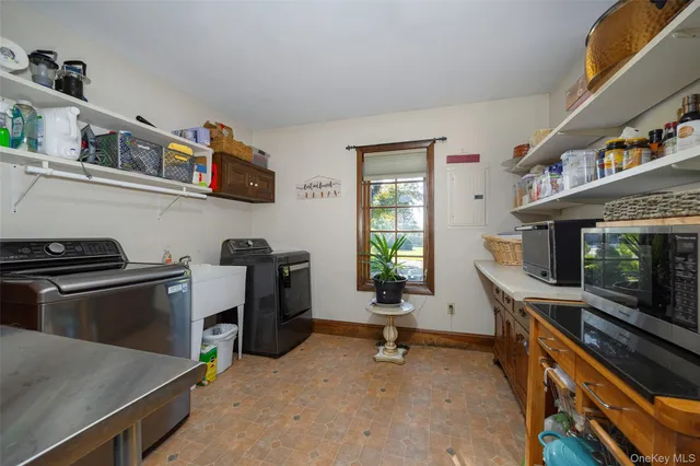 a workspace with furniture and window