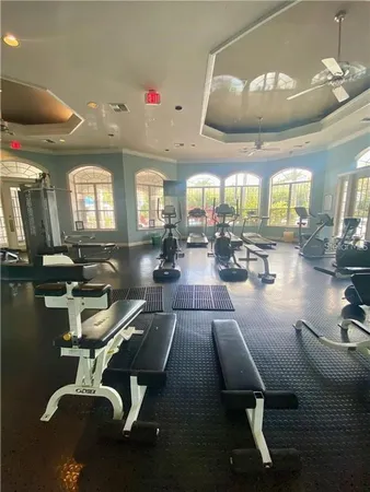 a view of a room with gym equipment
