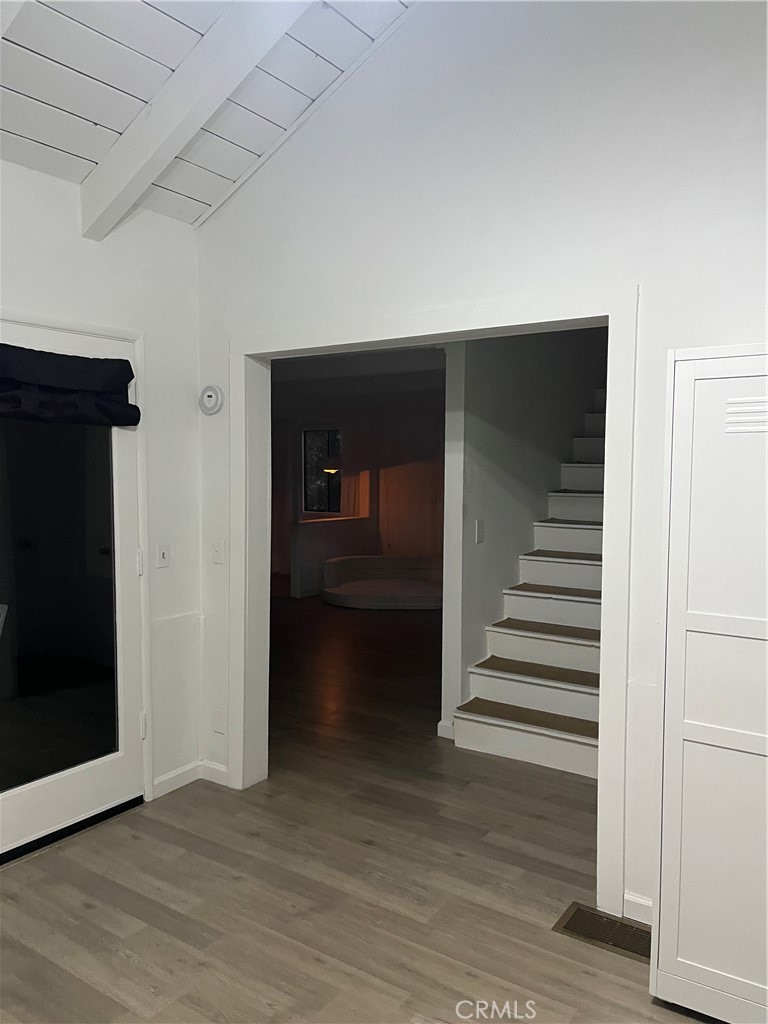 24875 Marion Ridge Drive Idyllwild, CA 92549 - Photo 34 of 47 a view of a hallway with wooden floor and closet