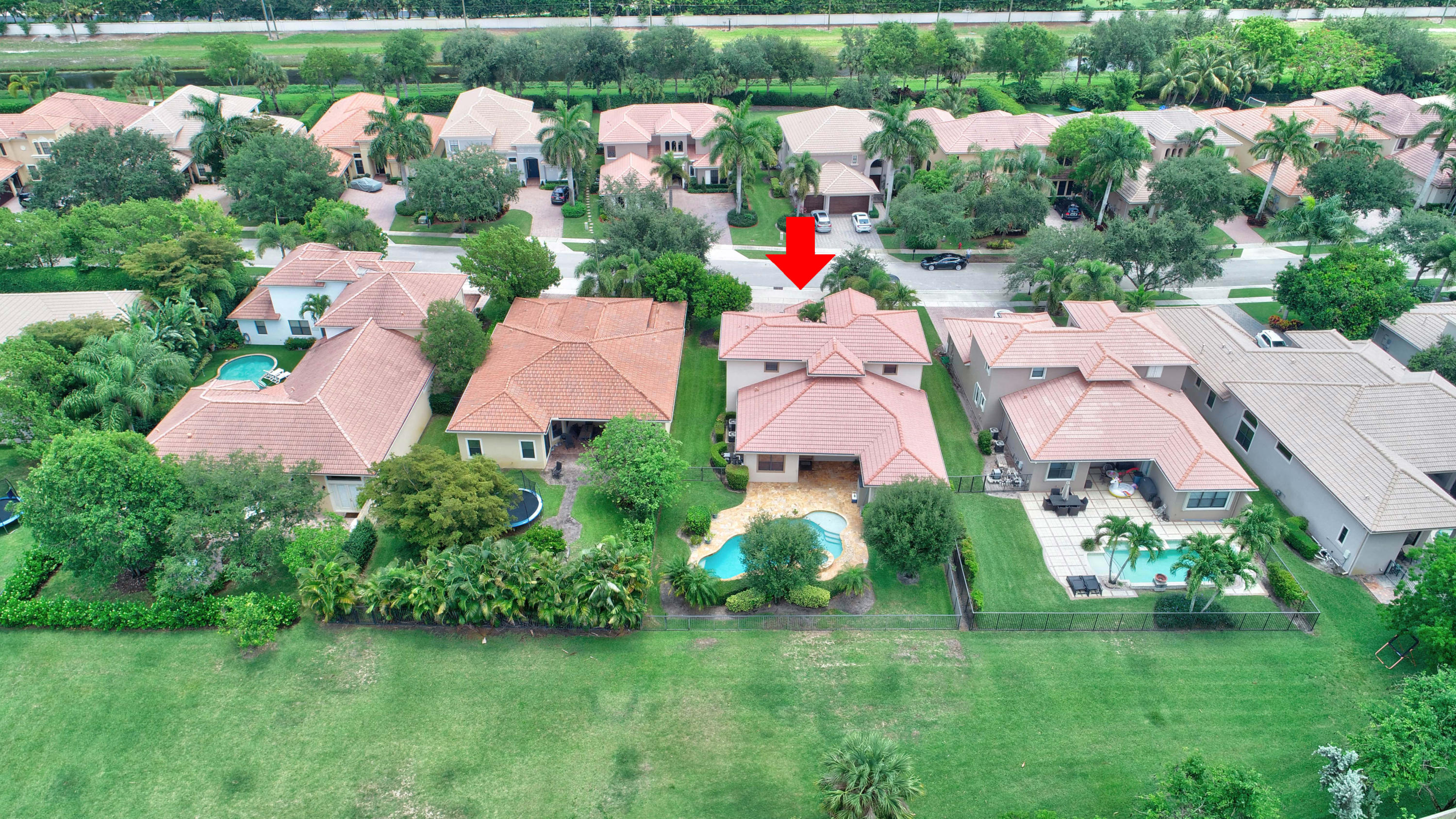 16155 Rosecroft Terrace Delray Beach, FL 33446 - Photo 33 of 40 an aerial view of house with swimming pool outdoor seating and yard